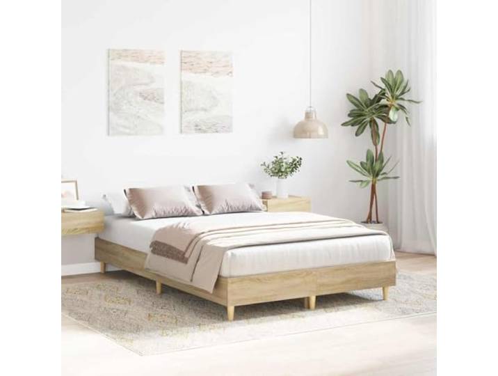 Bettrahmen Sonoma 137 x 190 cm Holzwerkstoff Ohne Lattenrost, Modernes Design, Stabiler Rahmen, Einfache Reinigung, Für Schlafzimmer
