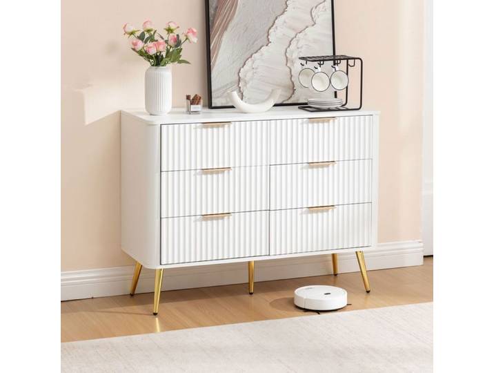 Commode - WESTYLE - 105x40x80cm - 6 tiroirs - Façades texturées - Soft-closing
