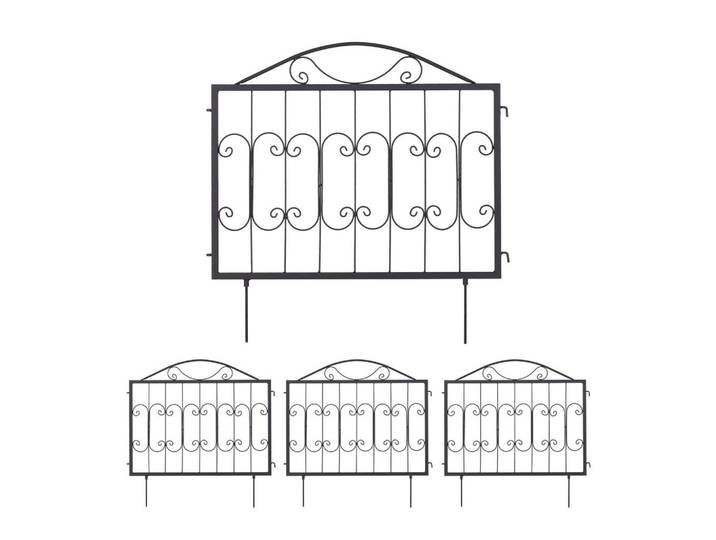 Relaxdays Beetzaun Schwarz 4er-Set 239 cm, Metall, 60x60x1.5 cm, Gartenzubehör, Gartenpflege
