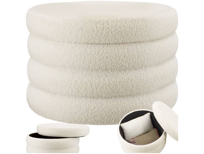 Sitzhocker Altu XL, gepolstert, Stauraum - Bouclé creme-weiß