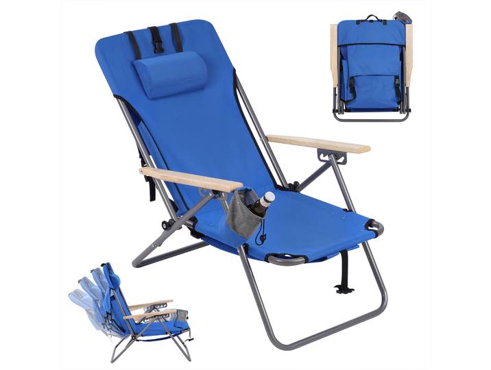 WOLTU Chaise de camping pliante légère et portable, chaise de plage avec dossier inclinable, appui-tête amovible, chaise de pêche