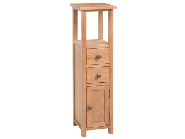 Eckschrank 26x26x94 cm Massivholz Eiche mit 2 Schubladen und 1 Fach Massivholz Eiche, rustikale Optik, platzsparend, vielseitig nutzbar, robuste Verarbeitung