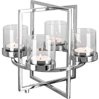 Kerzenhalter FINK "NORMAN, Weihnachtsdeko", silber (silberfarben), H:28cm Ø:32cm, Edelstahl, Glas, Kerzenhalter, Kerzenhalter, aus Edelstahl und Glas, 4-flammig, Adventsleuchter