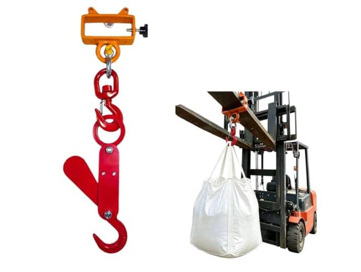 Gabelstapler-Hebehaken aus Stahl mit 360° drehbarem Haken Und automatischer Aushändigung, Zum Heben von schweren Gütern wie Säcken und Big Bags, Tragfähigkeit 1000 kg