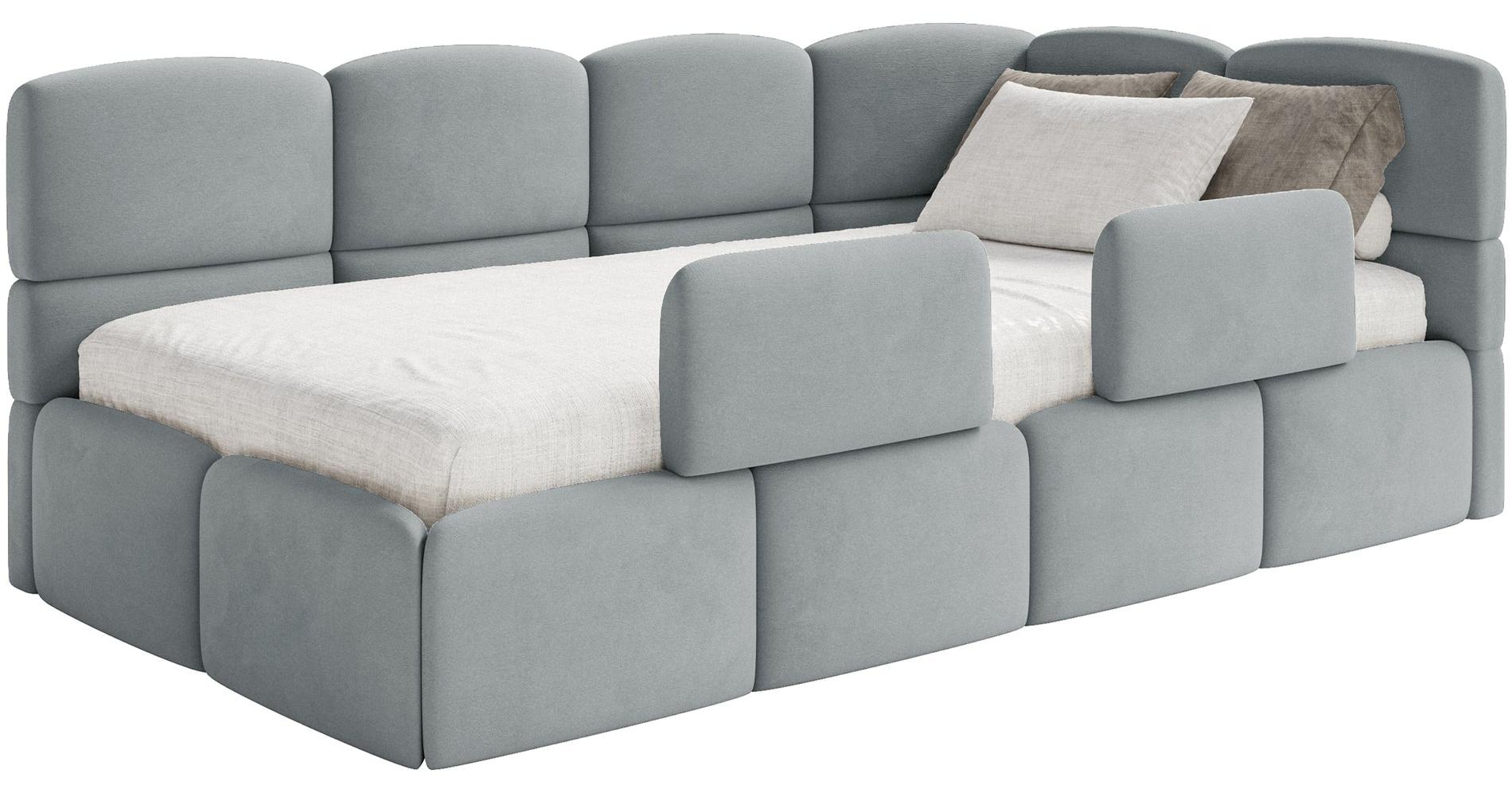 Selsey Cloudy - Kinderbett 90x200, Rausfallschutz, Kopfteil rechts, Samt Grau