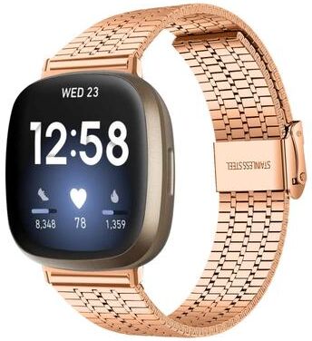 Everyday Crate Fitbit Versa 4 3 Sense 2 Sense Stainless Steel Watch Band Seven Bead Metal Replacement Strap rose Gold