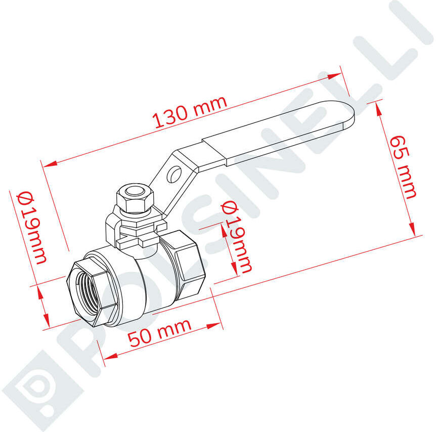 Polsinelli Vanne à boule Inox 1/2" F/F