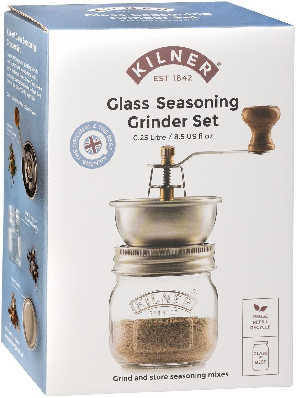 Gewürzmühle KILNER "250 ml, 1 Stück", silber (silberfarben), B:13,8cm H:19,8cm T:8,8cm, Küchenmühlen, Gewürzmühle silberfarben Einheitsgröße
