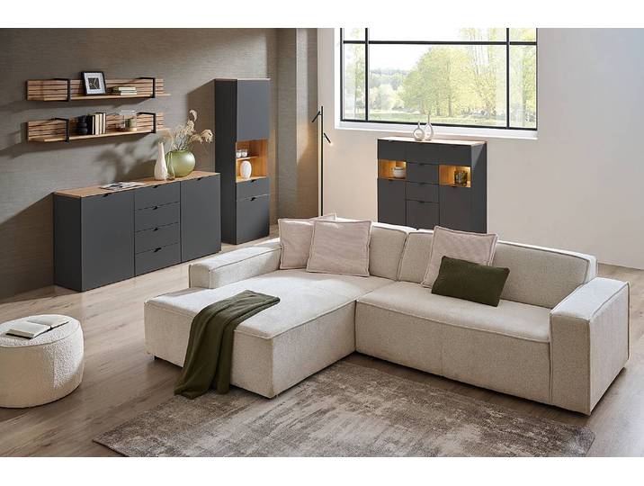 Beleuchtetes Highboard 125 x 125 x 44cm Grau/Graphit