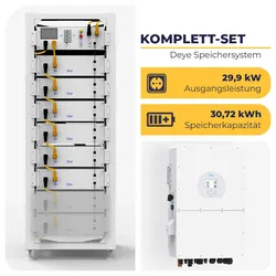 Deye Hybrid-Wechselrichter SUN-29.9K-SG02HP3-EU-AM3 mit 6 x Deye BOS-G Pro mit 3U-LRack | 29,9 kW & 30,72 kWh