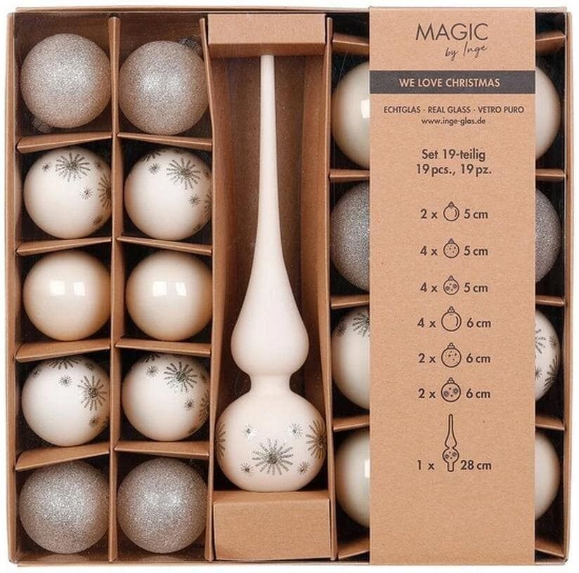 Weihnachtsbaumkugel "INGES CHRISTMAS DECOR mit Spitze 19 Stück, Alt", weiss (bunt), Glas, Weihnachtsbaumkugeln, Weihnachtsbaumkugel bunt Einheitsgröße