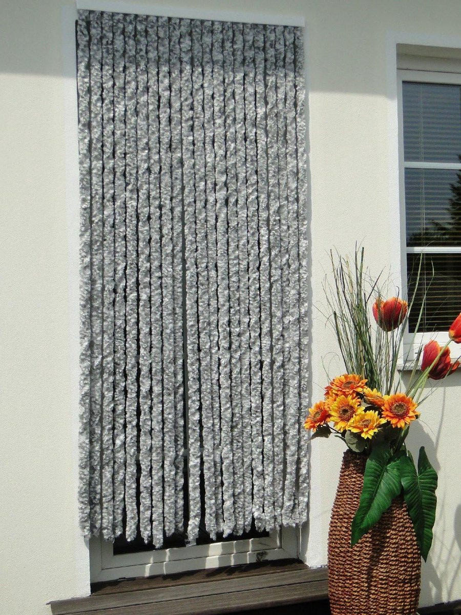 Decoratief deurgordijn in zilverwit van zacht chenille garen - 100 x 230 cm