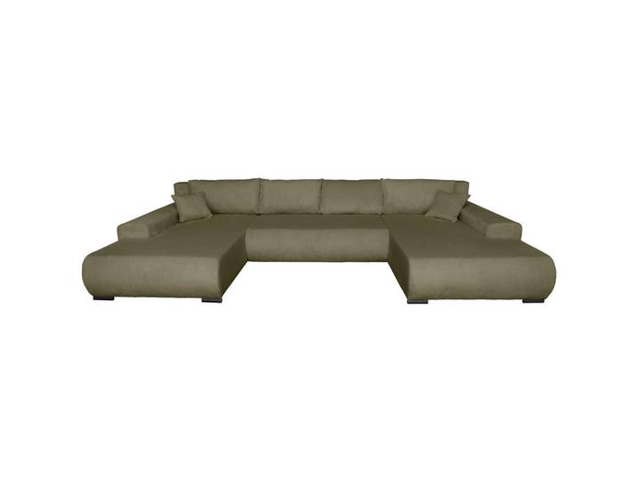 Carryhome Wohnlandschaft, Olivgrün, Metall, U-Form, 351x191 cm, Liegefunktion, Schlafen auf Sitzhöhe, Rücken echt, haustierfreundlicher Bezug, Wohnzimmer, Sofas & Couches, Wohnlandschaften, Wohnlandschaft U-Form
