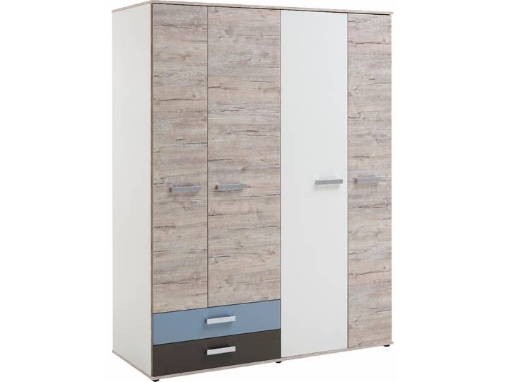 Mehrzweckschrank FMD Nona 9 , bunt (weiß, sandeichefarben, bunt), B:149,5cm H:192cm T:600cm, Schränke, Mehrzweckschrank