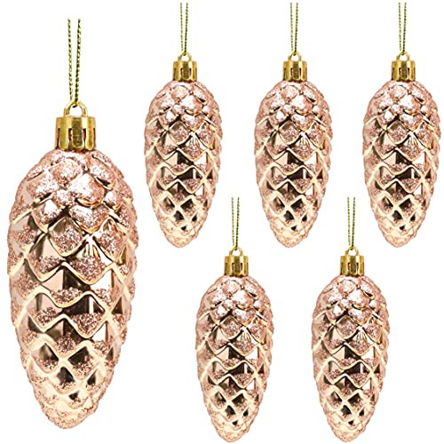 Christmas Concepts Pack van 6 dennenappel kerstballen met glans en glitter - Rosé goud