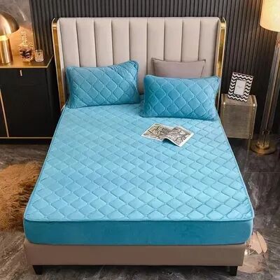Evergreen Home Goods Plush Thicken Quilted Mattress Cover, Warm Soft Crystal Velvet, King Queen Quilted Bed Fitted Sheet navy Blue 150x190x30cm
