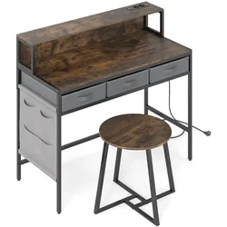 Helloshop26 - Computertisch mit Hocker 110 x 50 x 95,5 cm ergonomisch mit Stauraum Design aus rustikalem braunem Metall
