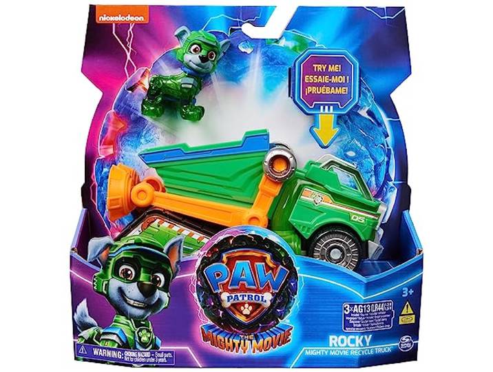PAW Patrol The Mighty Movie - Vuilniswagen met Rocky-actiefiguur licht en geluid