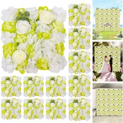 YUN 12-Pack Silk Rose Flower Wall Panels 15x15in, Floral Backdrop for Wedding & Party Decor