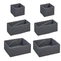 Relaxdays Schubladen Organizer, 6-teiliger Wäscheorganizer für Kleiderschrank, Schublade uvm., faltbar, 3 Größen, grau