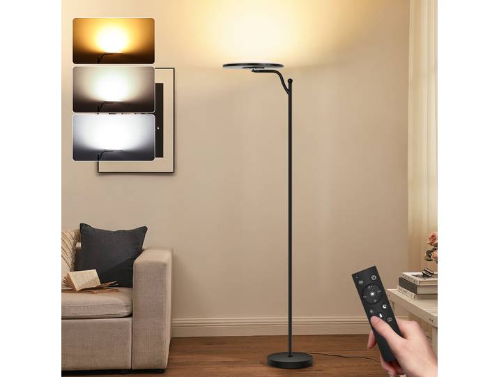 Lampe sur pied LED 32W avec télécommande, éclairage orientable 2700-6500K, lampe sur pied moderne pour salon, chambre à coucher, lecture