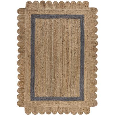 Teppich FLAIR RUGS "Grace aus Jute mit Muschelrandsaum", beige (natur, grau), B:160cm H:7mm L:230cm, Jute, Teppiche, Teppich, aus 100% Jute, fußbodenheizungsgeeignet, mit Bordüre