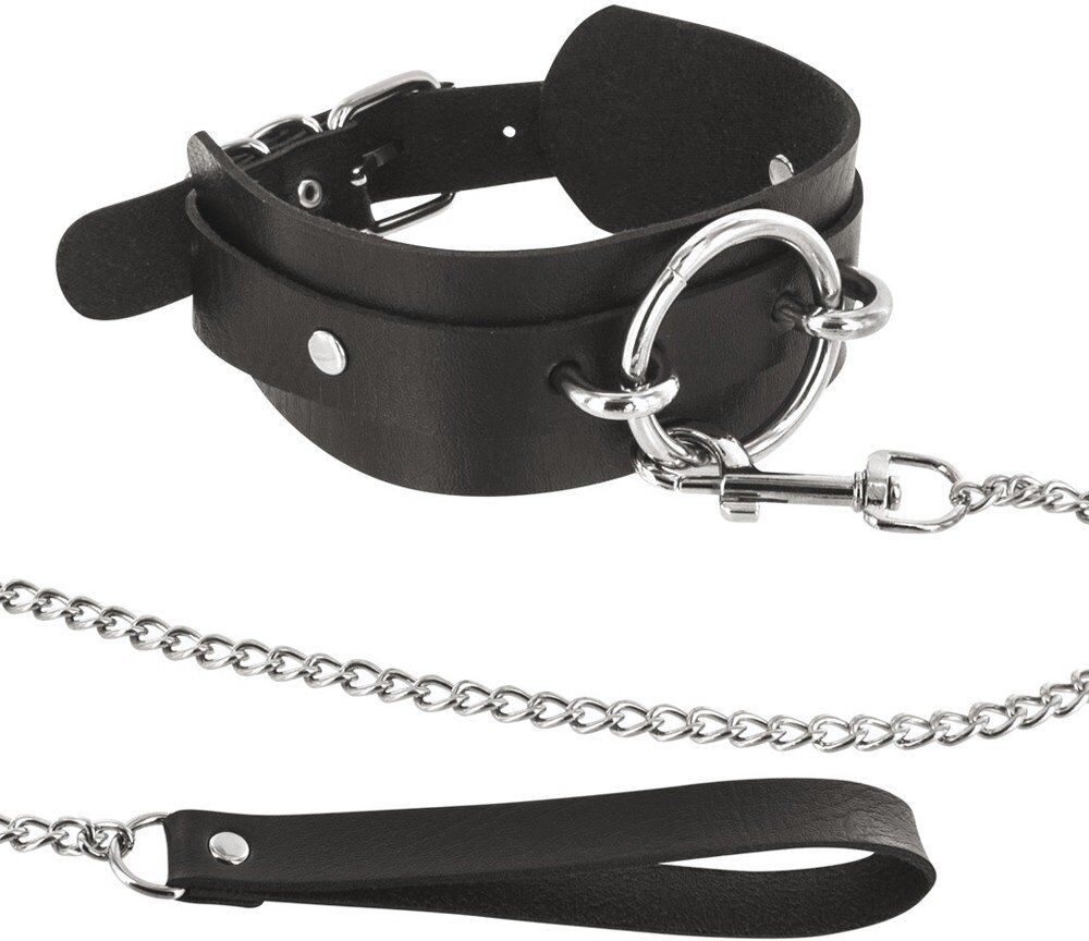 Fetish Tentation Collier fétichiste large anneau métal et laisse