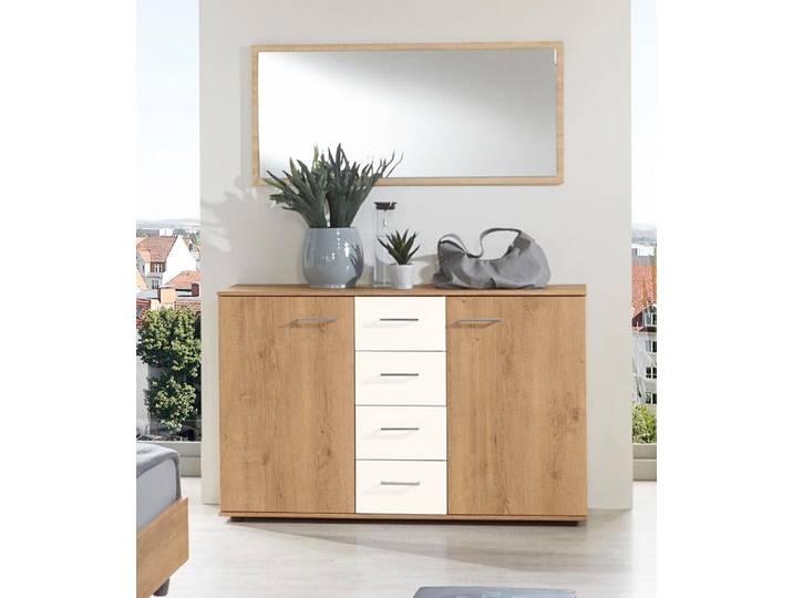 Kombikommode WIMEX Petra/Pamela , weiss (plankeneichefarben, weiß), B:130cm H:82cm T:41cm, Sideboards, Kombikommode