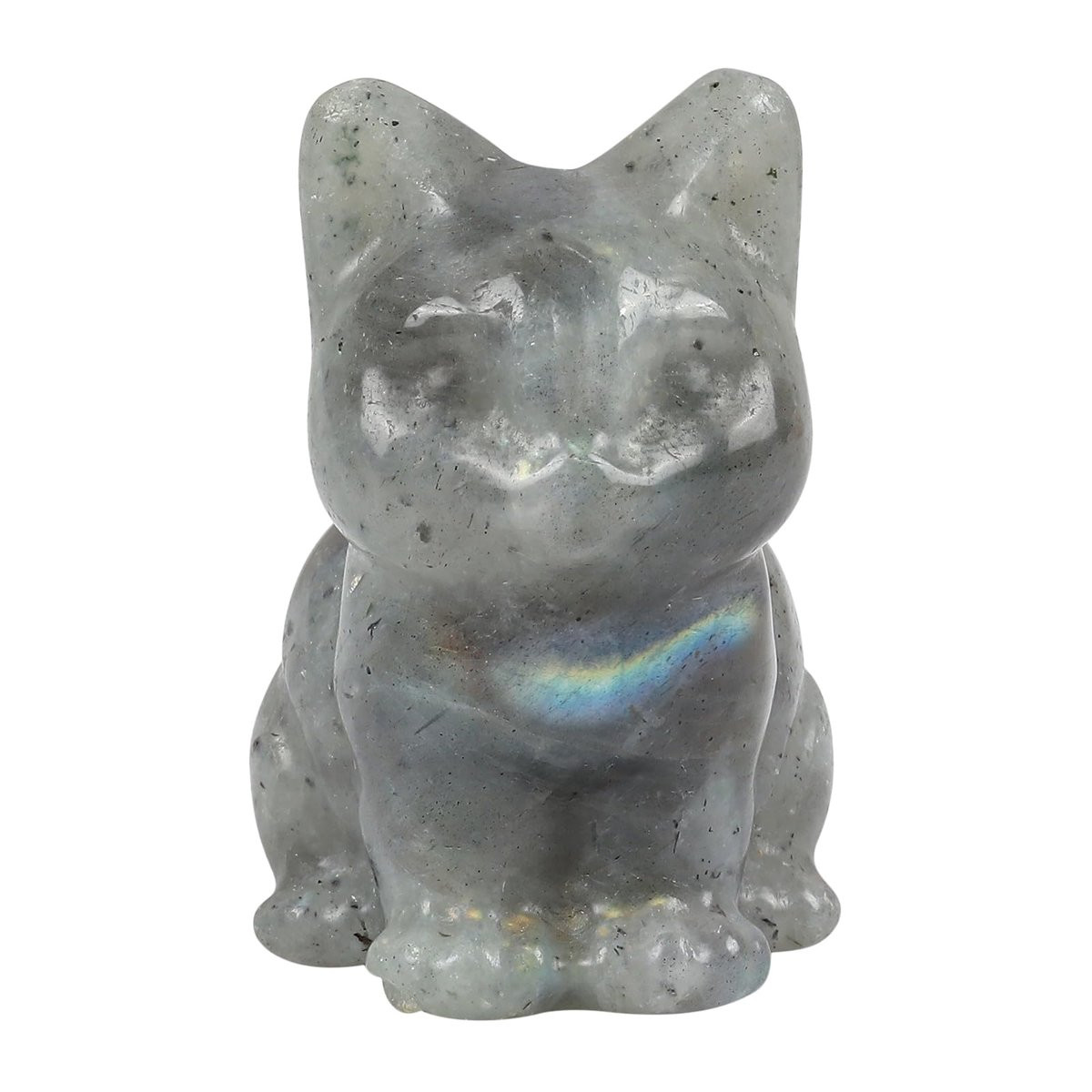 Luxento Handgesneden Maansteen Mini Sculptuur - Zittende Kat Kristalfiguur