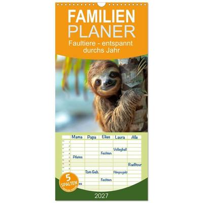 Familienplaner 2027 - Faultiere - entspannt durchs Jahr mit 5 Spalten (Wandkalender, 21 x 45 cm) CALVENDO