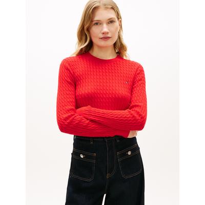 Rundhalspullover TOMMY HILFIGER "CO CABLE C-NK LS SWEATER", Damen, Gr. XS (34), fireworks, Strick, Obermaterial: 100% Baumwolle, unifarben, regular fit normal, Rundhals, Rippstrickbündchen, Pullover Rundhalspullover, Baumwolle, mit Zopfmuster,...