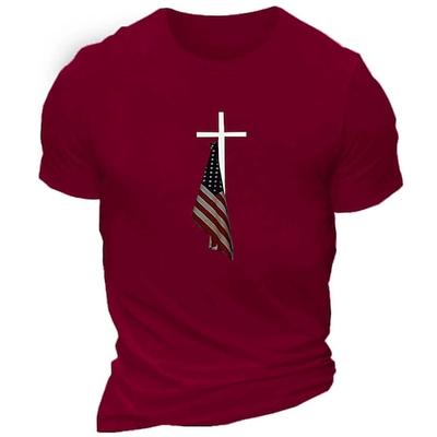 Männer Patriotic Christian Cross American Flag Grafik Kurzarm T-Shirt