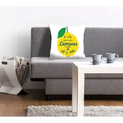 Dekokissen QUEENCE "Lemons", gelb (gelb, bedruckt), B:40cm L:40cm, Polyester, Dekokissen_Sitzkissen_Kissenhüllen, mit einer Zitrone