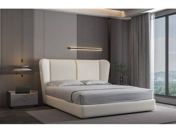 JVmoebel Polsterbett Weißes Designerbett mit stilvollem Kopfteil aus Holzwerkstoff, Made in Europa