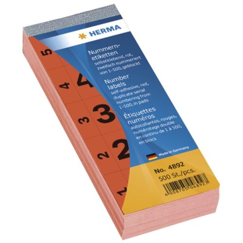 Herma 4892 selbstklebend rot Nummernblock-Etiketten (500 Stück (1-500))