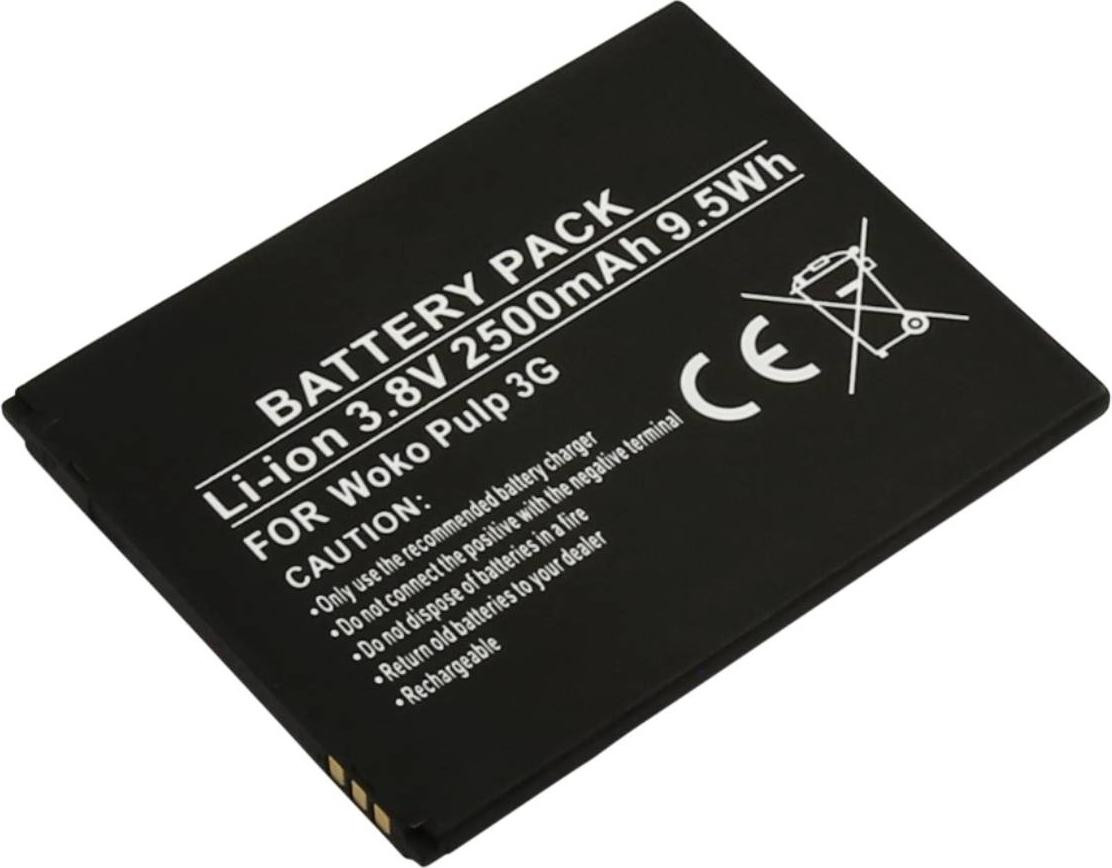 Avizar vervangende Li-ion batterij 3.8 V 2500mAh voor Wiko Pulp 3G zwart