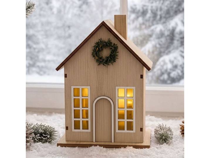 Deko LED Haus mit Timer, warmweiss, 11,5x8x17 cm