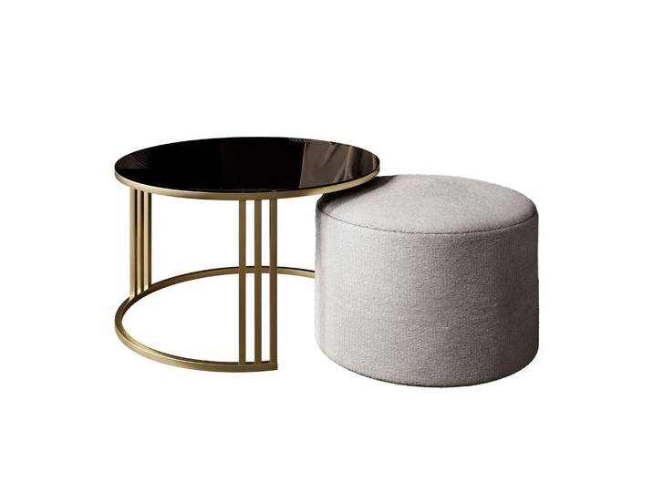 Couchtisch mit Hocker LORI GLASS gebürstetes Gold/schwarzes Glas, Perfect Harmony 82