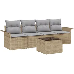 vidaXL 5-teiliges Garten-Sofa-Set mit Kissen - Beiges Poly-Rattan