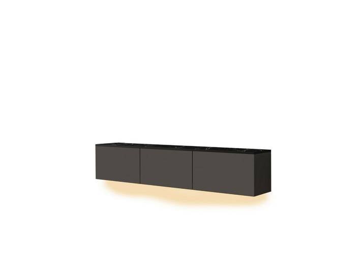 Livetastic Lowboard Neon TV-Möbel, Anthrazit, Schwarz, Uni, warmweiß, 160x35x32 cm, Beleuchtung, hängend, Wohnzimmer, Wohnwände, Lowboards, Lowboards hängend
