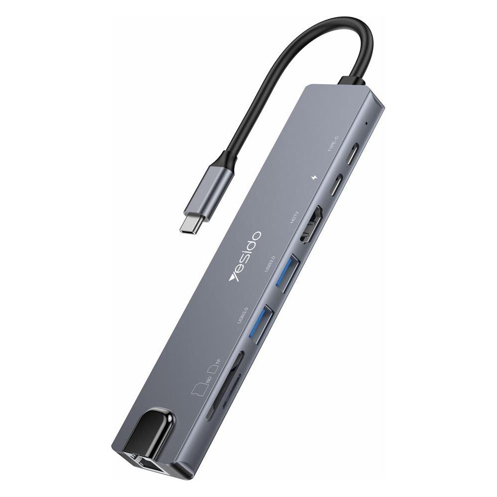 Yesido USB-C Hub HB27, 8in1, Grey (USB-C, 8 Ports) (60963551)