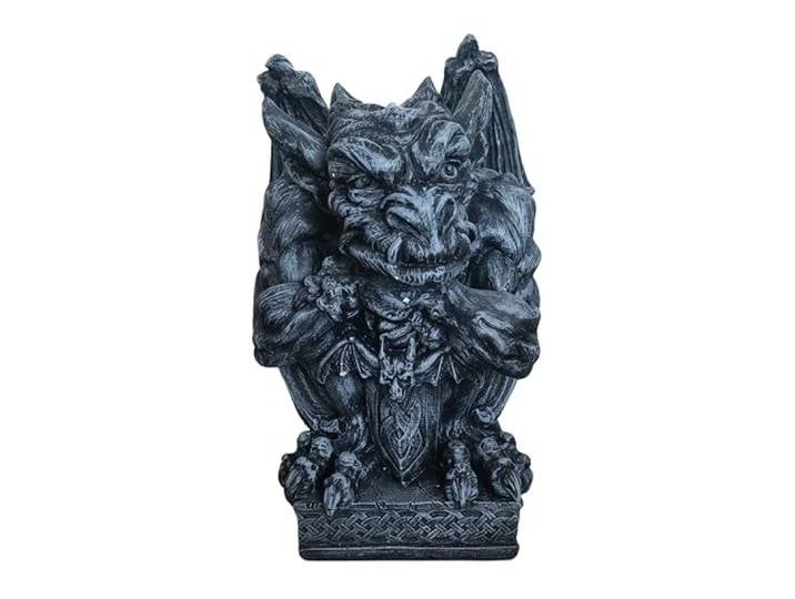 Relaxdays Figurine gargouille déco Gothique\, Grise H 42 x L 28 x P 28 cm polyrésine\, résistante UV et gel\, déco jardin