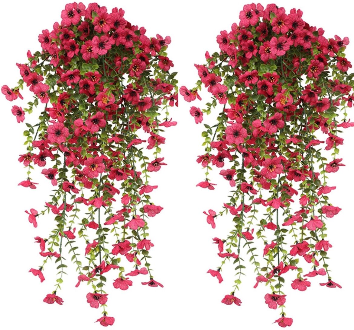 INF Violett-grüne Eukalyptus-Ranke Künstliche Blumen (2er-Pack) – Realistische Seidenblume und Kunststoff, Hängende Dekoration Rosenrot