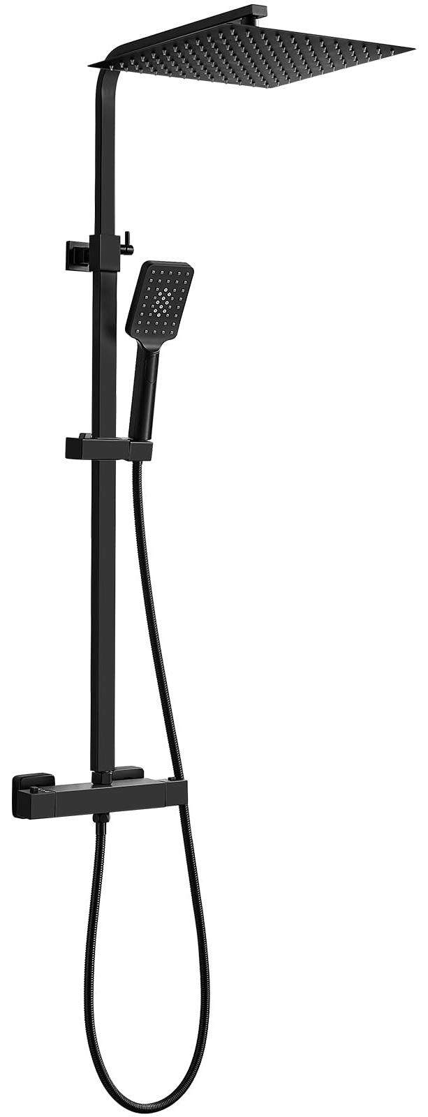 Duschsystem Thermostat Komplettset 30x30 cm Regendusche schwarz