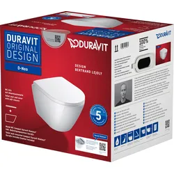 Duravit D-Neo Wand-WC-Set, mit Wand-WC Compact, verdeckte Befestigung, inklusive abnehmbare WC-Sitz, 45880900A1