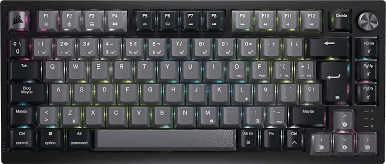 Teclado gaming - Corsair K65 PLUS WIRELESS, USB, Teclas iluminadas, 75% Tamaño, Plateado y Gris oscuro
