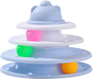 Inspire Picks SpinPaws 4 Level Interactive Cat Toy Tower Rolling Ball Puzzle Track blue Mist