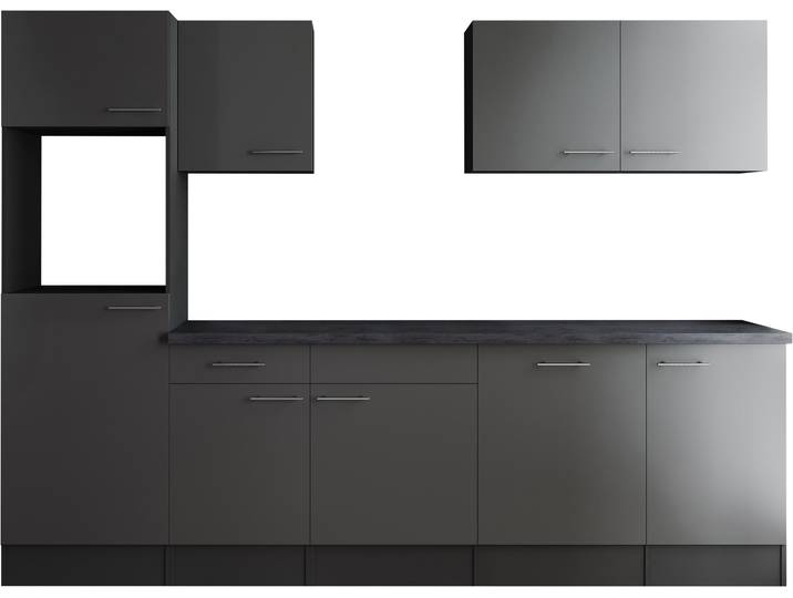Küchenzeile RESPEKTA Oliver , grau (küche: grau, front: grau, korpus: grau matt, arbeitsplatte: granit optik), B:280cm H:205cm T:60cm, Komplettküchen-Sets, Küchenzeile, Breite 280 cm, 90 cm Arbeitshöhe, in exklusiver Konfiguration für OTTO