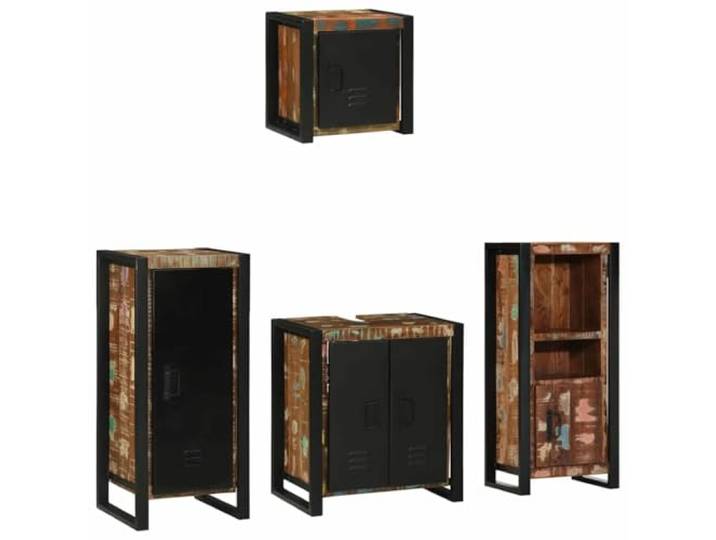 Tmriohed Badmöbel Set 4-teilig Massivholz Schrank Wandregal Schwarz Flexibles Badezimmerset aus Altholz und Eisen kombiniert zwei Hängeschränke und zwei Standregale für optimale Raumnutzung.