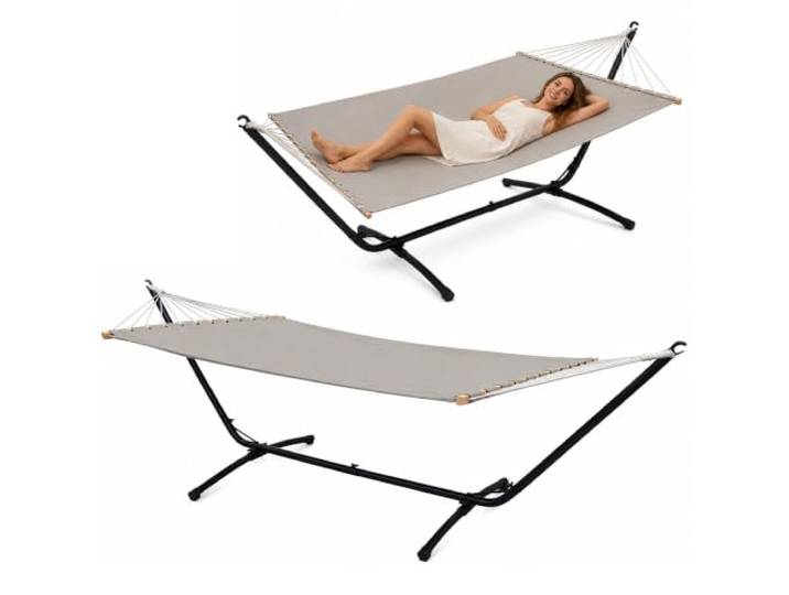 AMANKA Outdoor Hängematte mit Gestell 2 Personen - 310cm Hängemattengestell bis 120kg - 200x120 Hängematte für Garten mit Gestell Hängematte für Balkon Hängeliege mit Gestell Boho Gartenliege Hängend